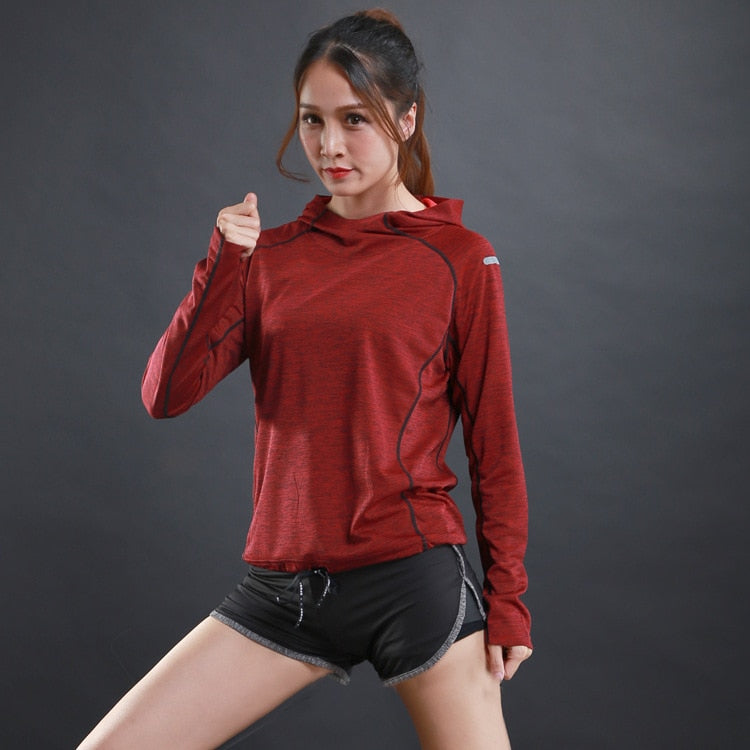 Women’s Quick‑Dry Hooded Fitness Shirt – Long Sleeve Sportswear