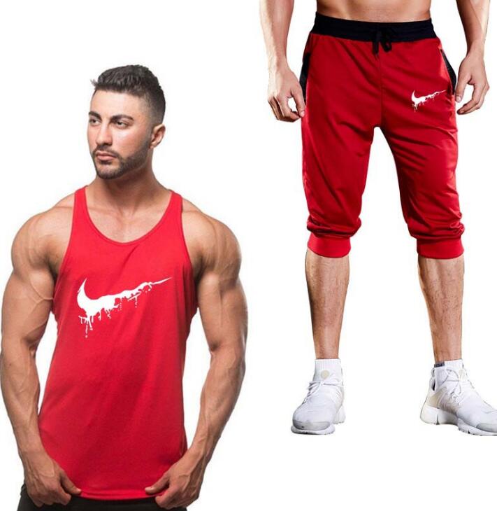 Men’s Cotton Fitness Vest & Shorts Set – Sleeveless Bodybuilding Tracksuit