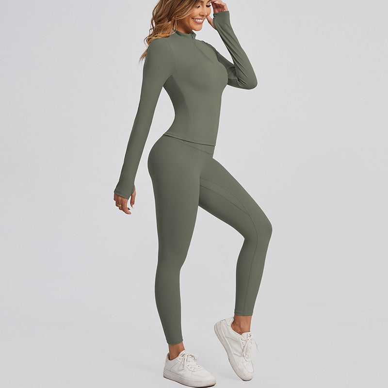 Women’s Winter Yoga Set – Zipper Jacket & High‑Waist Skinny Pants