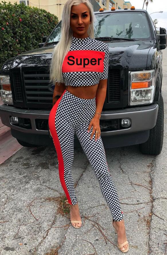 Women’s Mock Neck Crop Top Contrast Tape Pants – 2‑Piece Athleisure Set