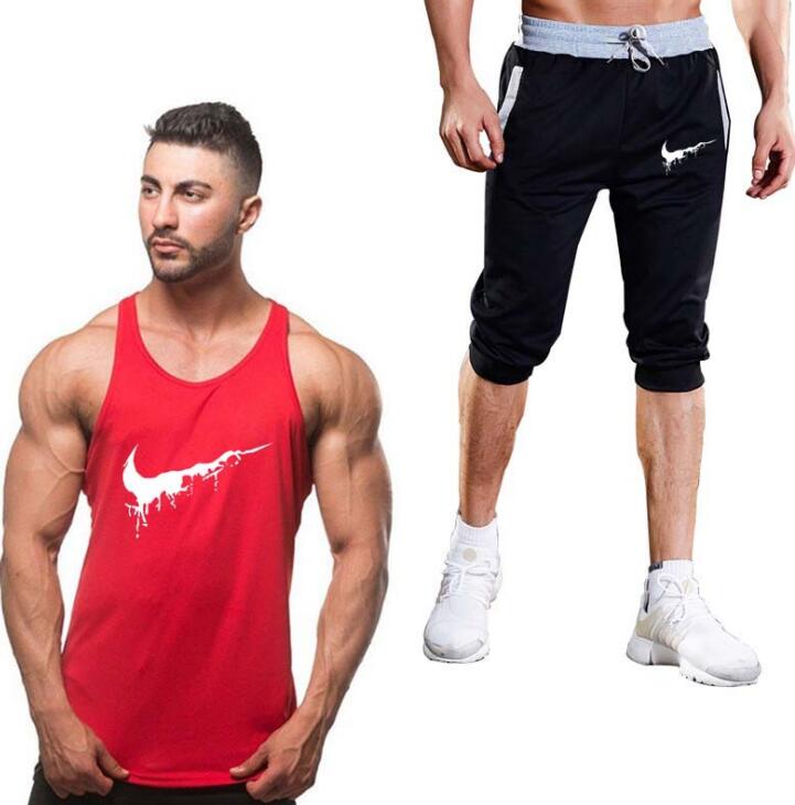 Men’s Cotton Fitness Vest & Shorts Set – Sleeveless Bodybuilding Tracksuit