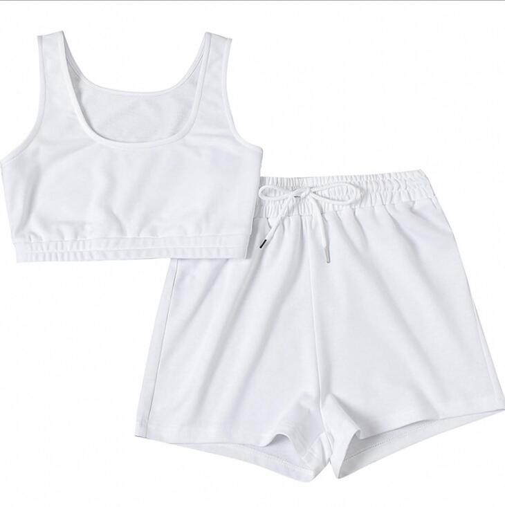 Women’s Casual Two‑Piece Sportswear Set – Crop Top & Drawstring Shorts