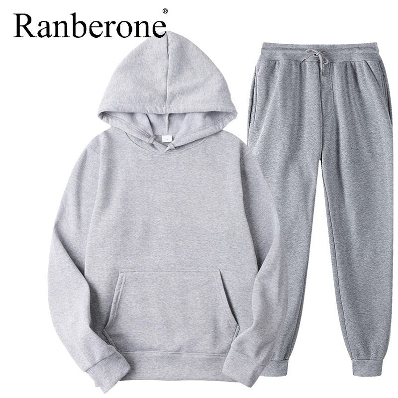 Ranberone 2Pcs Tracksuit Set – Hooded Sweatshirt & Jogger Pants, Unisex Sportswear