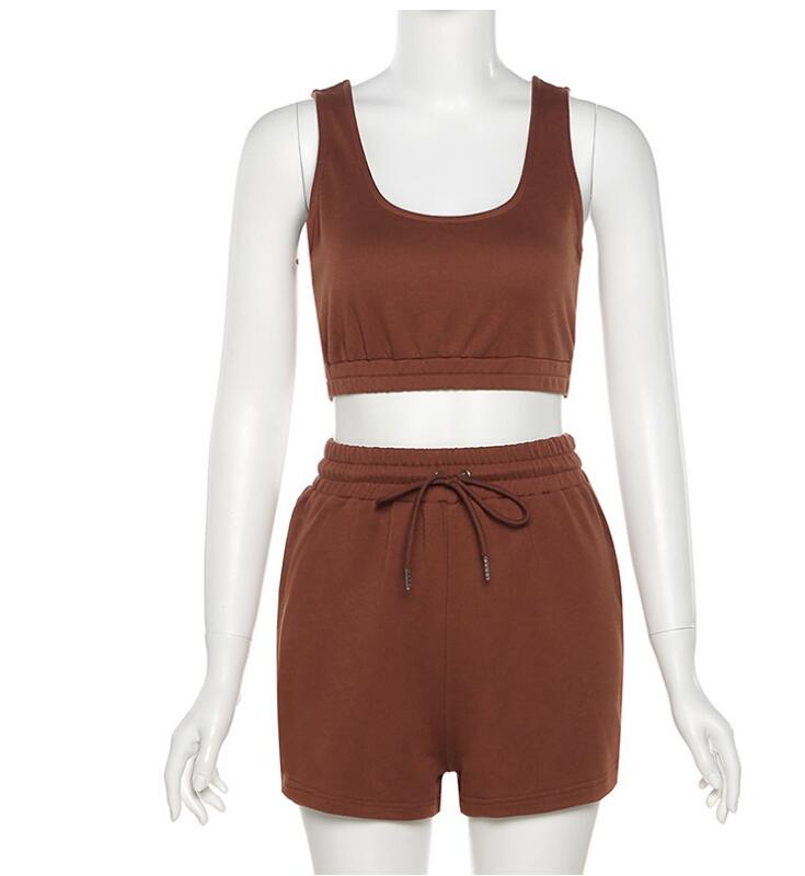 Women’s Casual Two‑Piece Sportswear Set – Crop Top & Drawstring Shorts