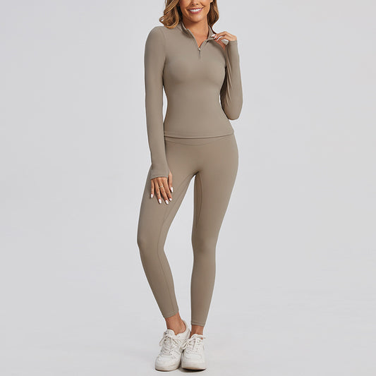 Women’s Winter Yoga Set – Zipper Jacket & High‑Waist Skinny Pants