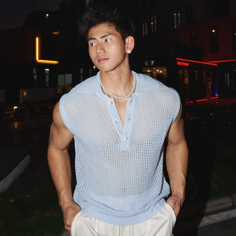 Knit Sleeveless T-Shirt.