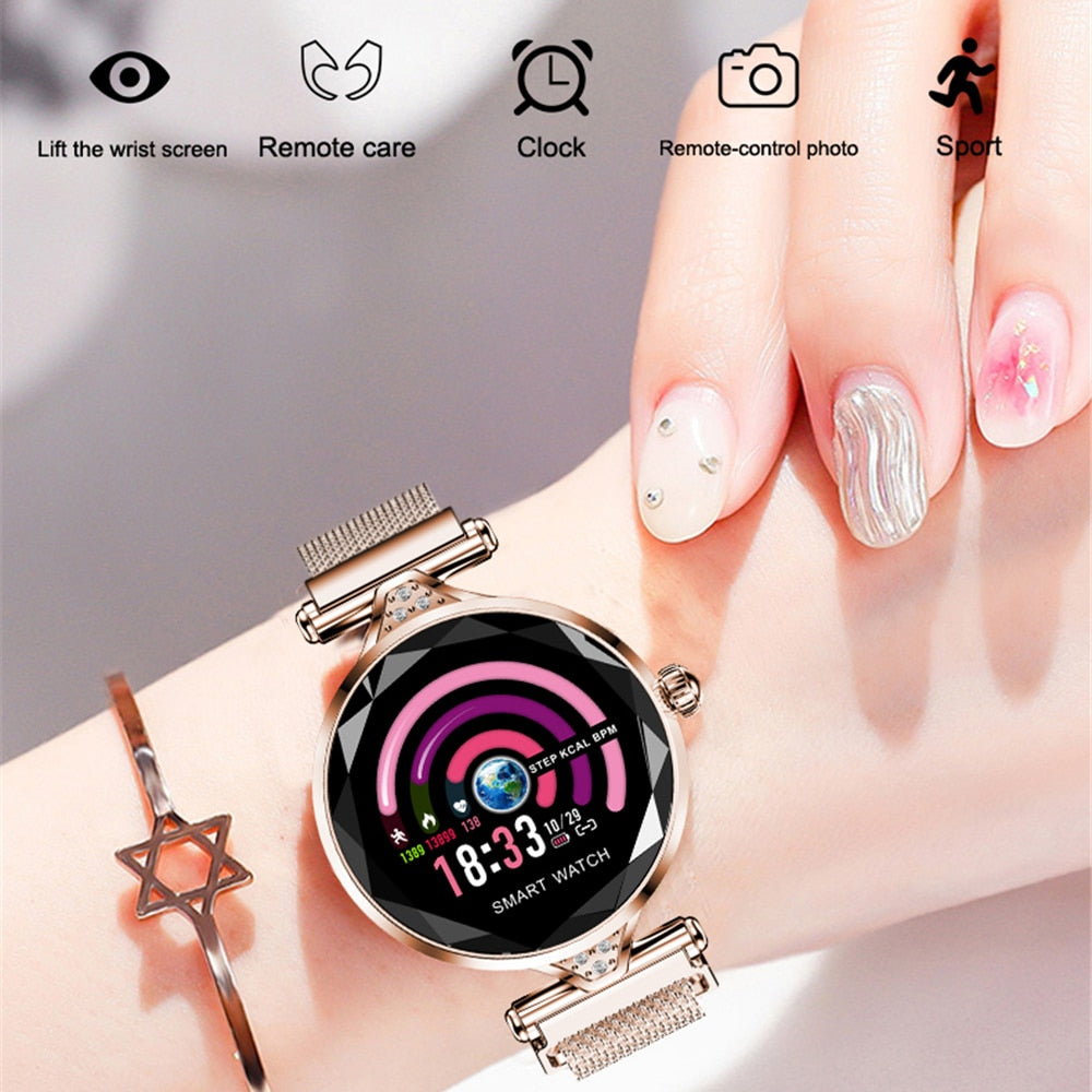 Women's Diamond Flower Smartwatch: BP & HR Monitor