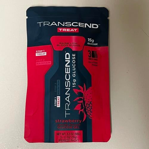 Transcend 15g Glucose Gel - Strawberry 1 pack of 3 squeeze packs