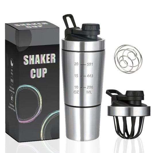 Stainless Steel Protein Shaker Bottle with Storage | Leak-Proof & BPA-Free
