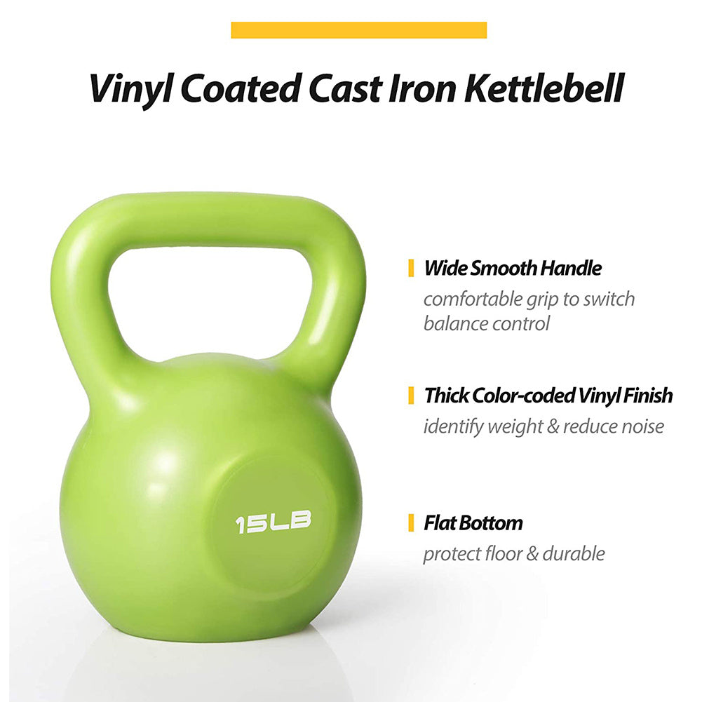 15lbs Vinyl Coated Kettlebell – Strength Training Weight Set