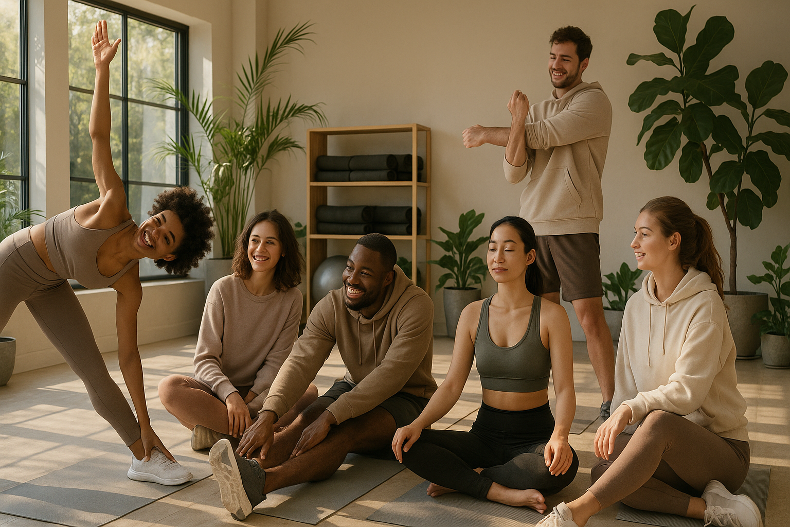 people working out or relaxing in athleisure